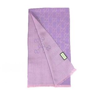 GUCCI Wool Silk GG Monogram Fringe Scarf